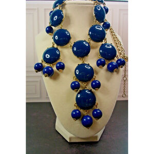 Ily Couture Blue and Gold Statement Bubble Bib Necklace
